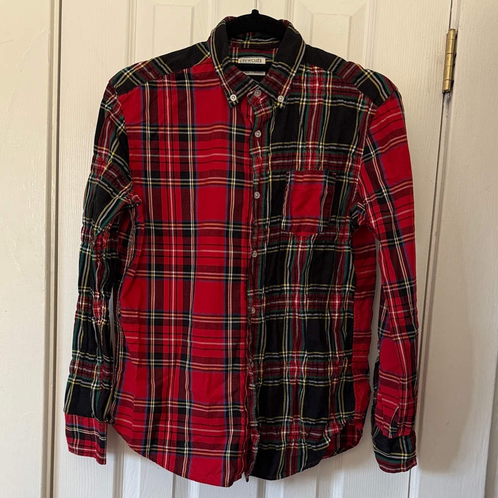 J. Crew Crewcuts Boy’s Multi Color Red and Black Tartan Plaid Cotton Shirt 14
